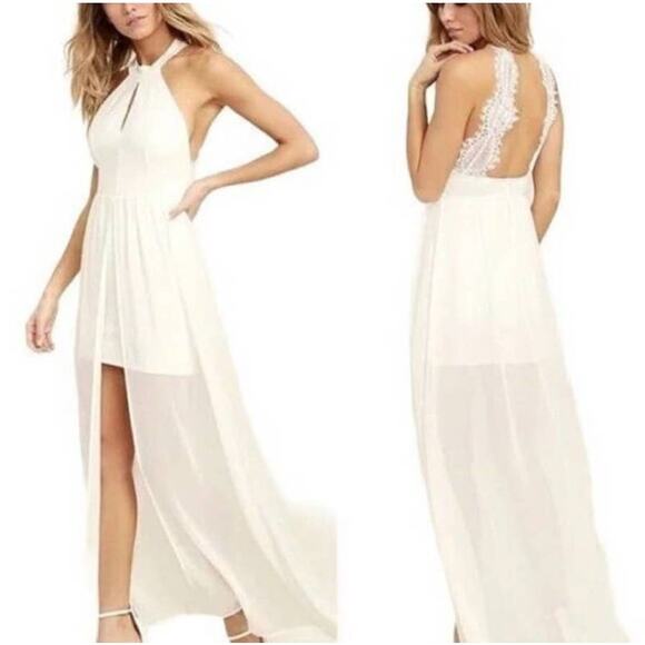 Lulu's Ivory My Beloved Lace High Low Keyhole Maxi Dress - S - Picture 1 of 9